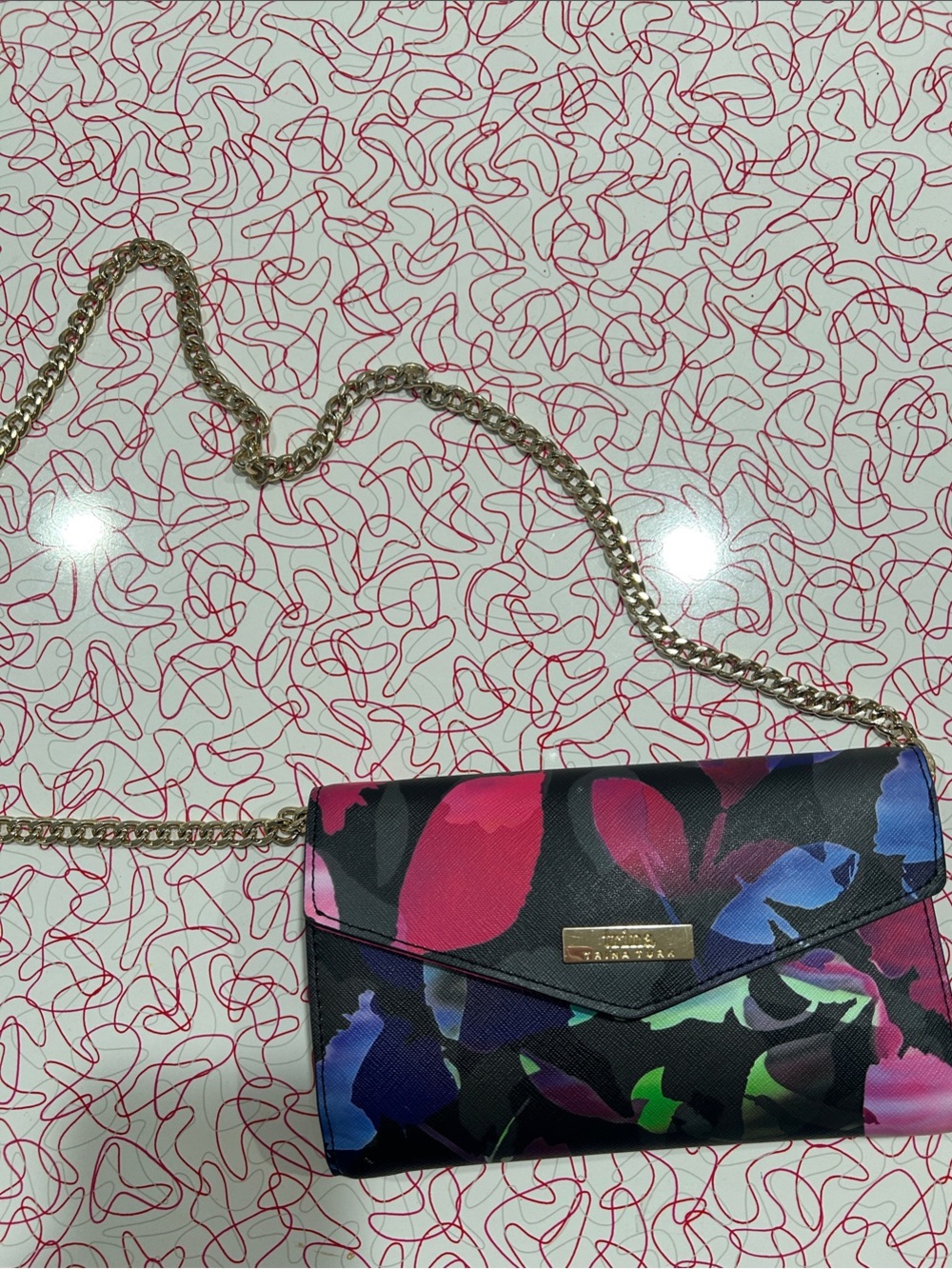 Trina Turk Floral Multi-Color Gold Chain Crossbody Bag